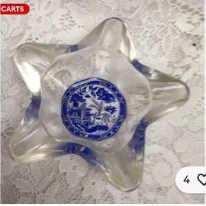Vintage Blue Willow Star Shaped Heavy Glass AshTray- Candy Dish, Candle 7in W